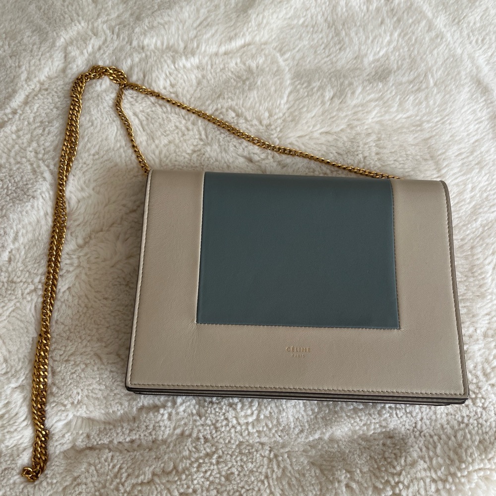Celine Two-Tone Leather Clutch in Gray and Cream